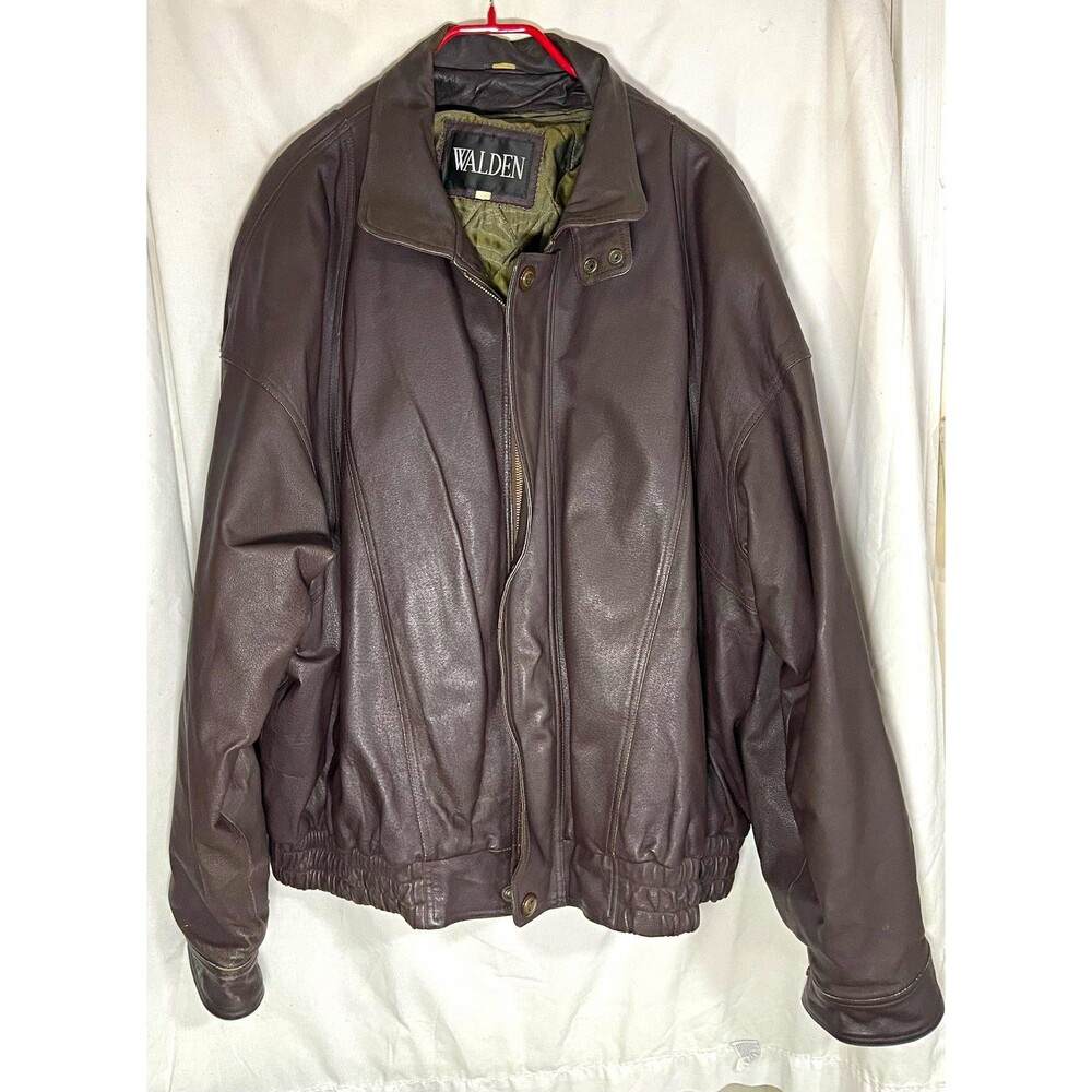 Walden Men's Brown Leather Bomber Jacket Thermolite Insulated Lined Zip Snap